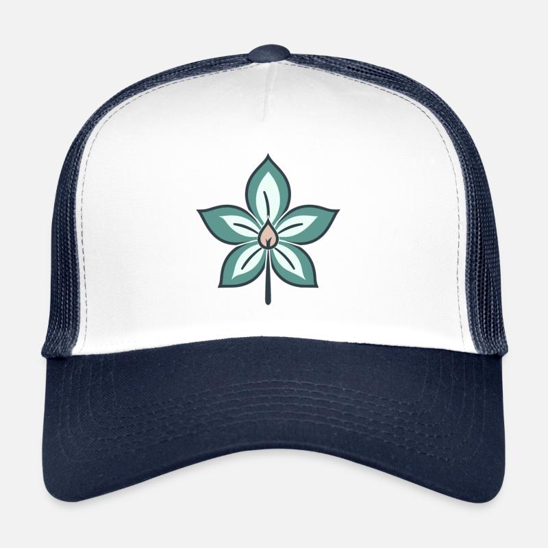 Jasminblüte Cartoon Style Minttöne - Trucker Cap - Weiß/Navy