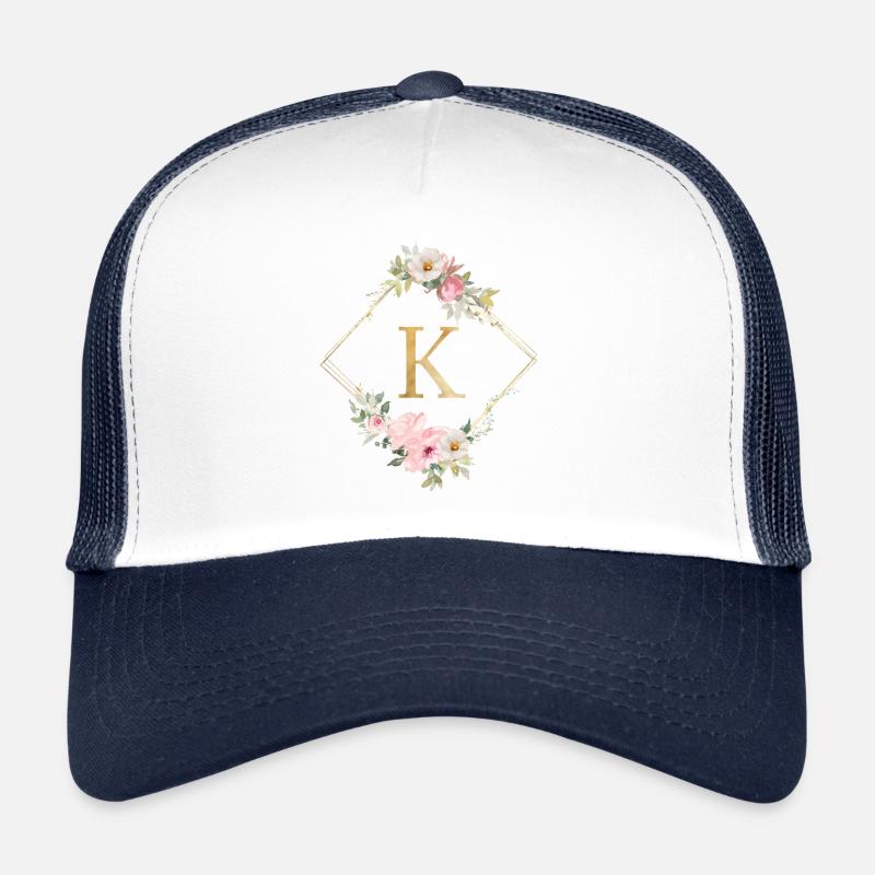 Customisable Monogram K Pastel Floral Trucker Cap