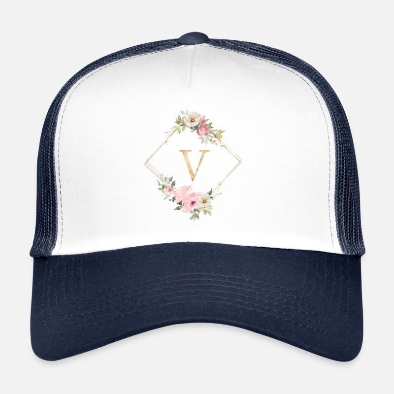 Monogramme V Pastel Floral personnalisable Casquette trucker 