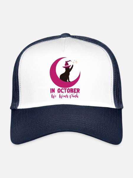 In October We Wear Pink Cat Breast Cancer Awarenes - Trucker Cap - white/navy - Front