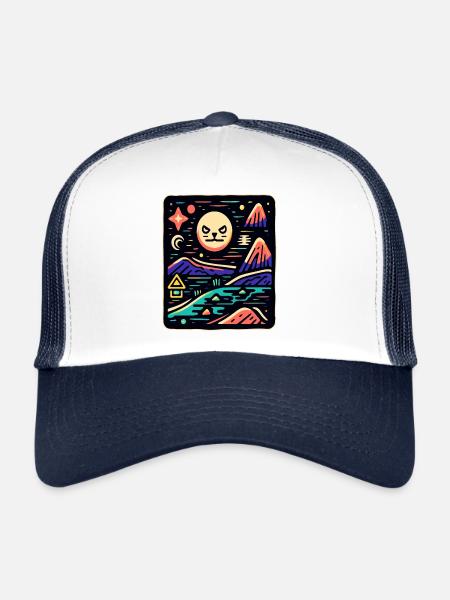 Animations Art et Couleurs Vives Nature et Chat - Casquette trucker  - blanc/marine - Devant