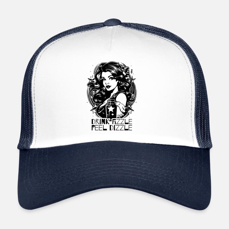 Klassische Damen Werbung, trink prickelig - Trucker Cap - Weiß/Navy
