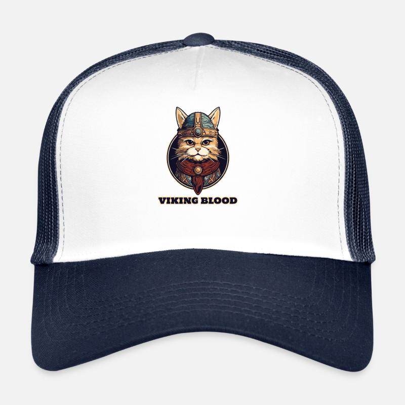 Wikingerkatze mit Wikingerhelm und Wikingerblut Trucker Cap