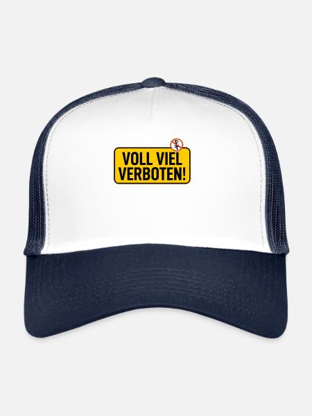 Panneau : Terrain complet interdit - Casquette trucker  - blanc/marine - Devant