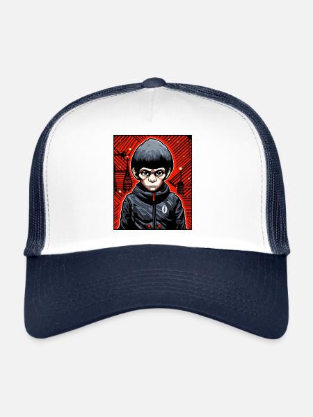 Artistique Monkey Boy Hybride Singe et Garçon - Casquette trucker  - blanc/marine - Devant