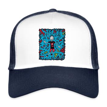 jede Menge Cartoon Pop Art Doodle - Trucker Cap - Weiß/Navy - Vorne
