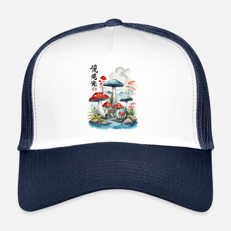 Magic Mushrooms Ukiyo-E Vintage Design Trucker Cap