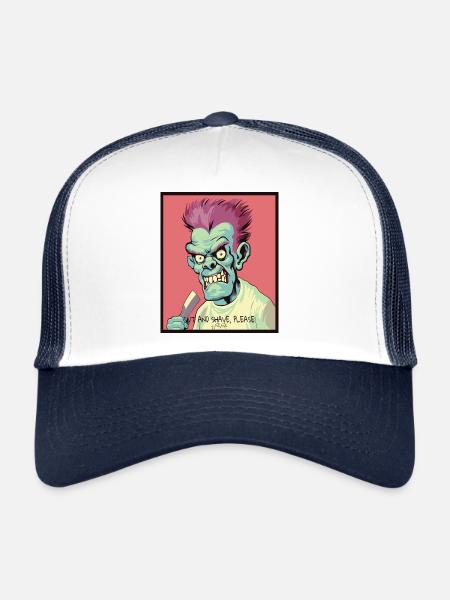 Le salon de coiffure Coiffeur Zombie - Casquette trucker  - blanc/marine - Devant