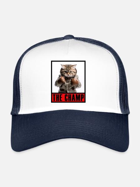 Funny Cat Boxe Arts Martiaux MMA Arts Martiaux - Casquette trucker  - blanc/marine - Devant