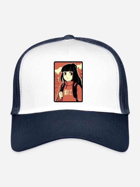 Manga Anime Fille en randonnée - Casquette trucker  - blanc/marine - Devant