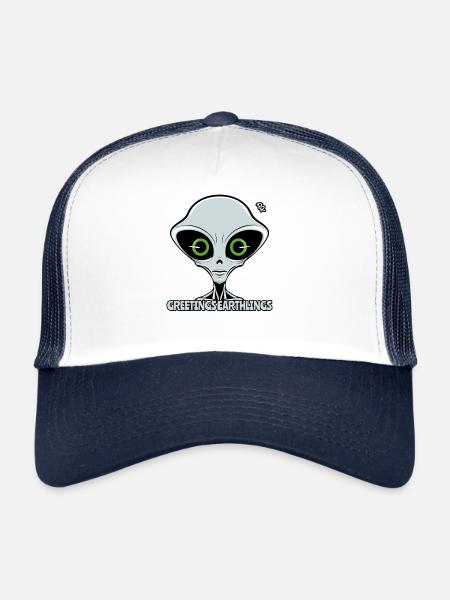 Salutations, Terriens : Extraterrestre Gris - Casquette trucker  - blanc/marine - Devant