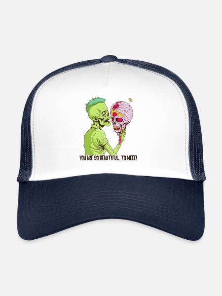 Zombie Holding Skull Brain - Trucker Cap - white/navy - Front