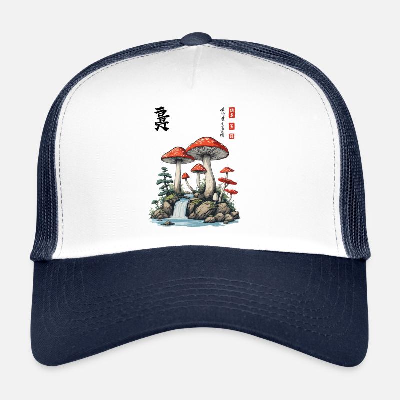 Champignon Asiatique Crapauds Caractères Kanji Champignons Casquette trucker 