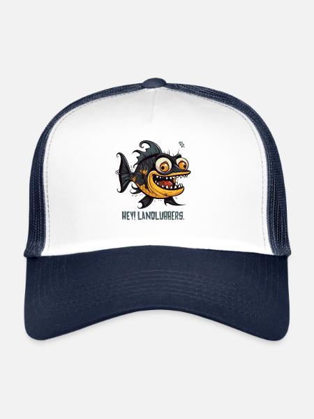 Hey Landlubbers, un poisson bizarre et drôle - Casquette trucker  - blanc/marine - Devant