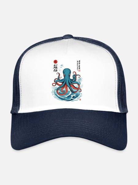 Octopus Ukiyo-E Japon Sea Kraken Design - Casquette trucker  - blanc/marine