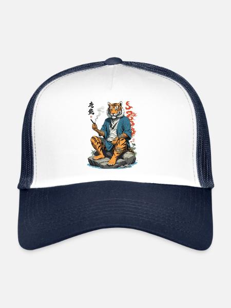 Japanese Tiger Yakuza Anime Kemonomimi Art - Trucker Cap - white/navy - Front