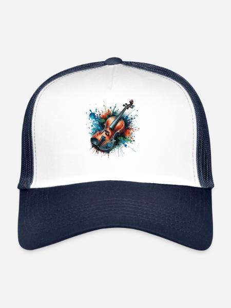Dessin de violon ColoUful - Casquette trucker  - blanc/marine - Devant
