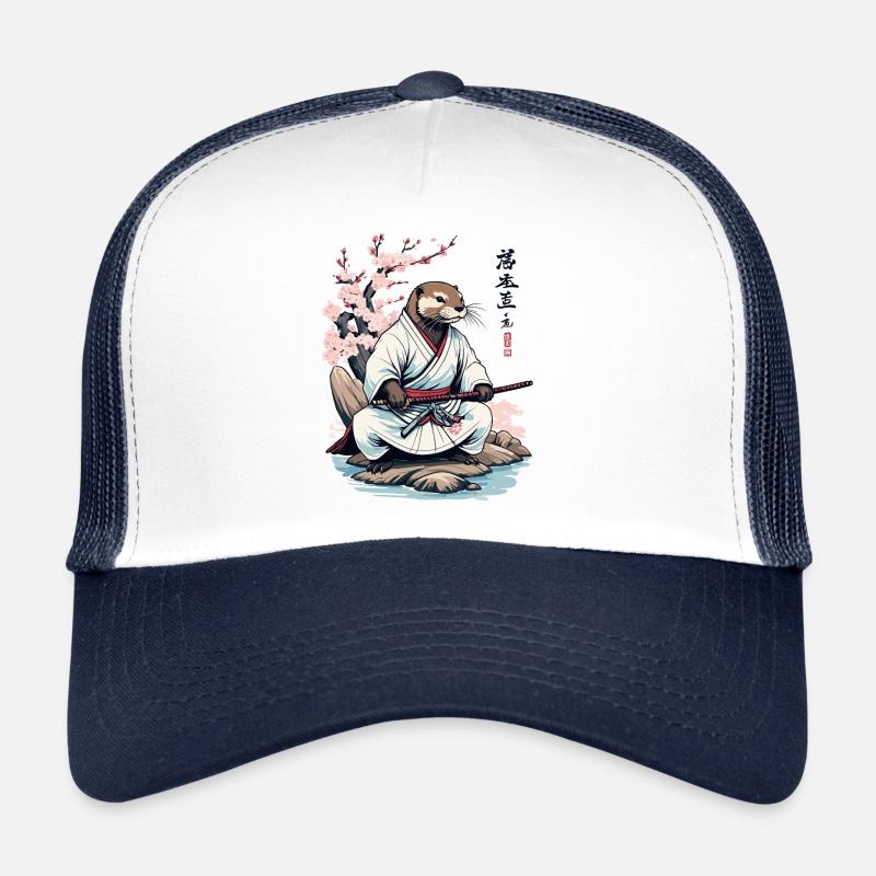 Otter Samurai süßes Japan Ukiyo-E Vintage Design - Trucker Cap - Weiß/Navy