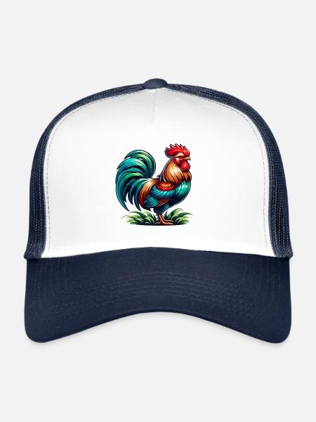 Beautiful Rooster Image - Trucker Cap - white/navy - Front