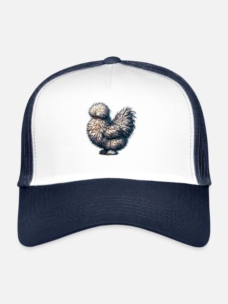 Silkie Chicken Fluffy Silky Chicken Drawing - Trucker Cap - white/navy - Front