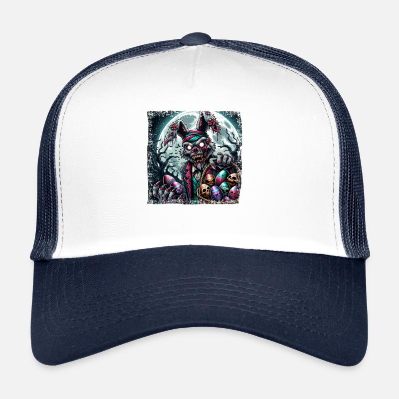 Ostern Osterhase Zombie Horror Grunge - Trucker Cap - Weiß/Navy