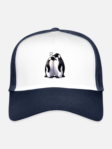 Pingouins mignons Pingouin Couple Amour - Casquette trucker  - blanc/marine - Devant