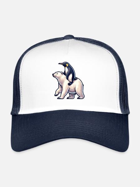 Funny Penguin and Polar Bear Gift - Trucker Cap - white/navy - Front