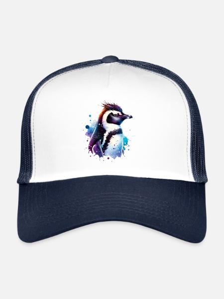 Pingouin à crête Pingouin mignon - Casquette trucker  - blanc/marine - Devant