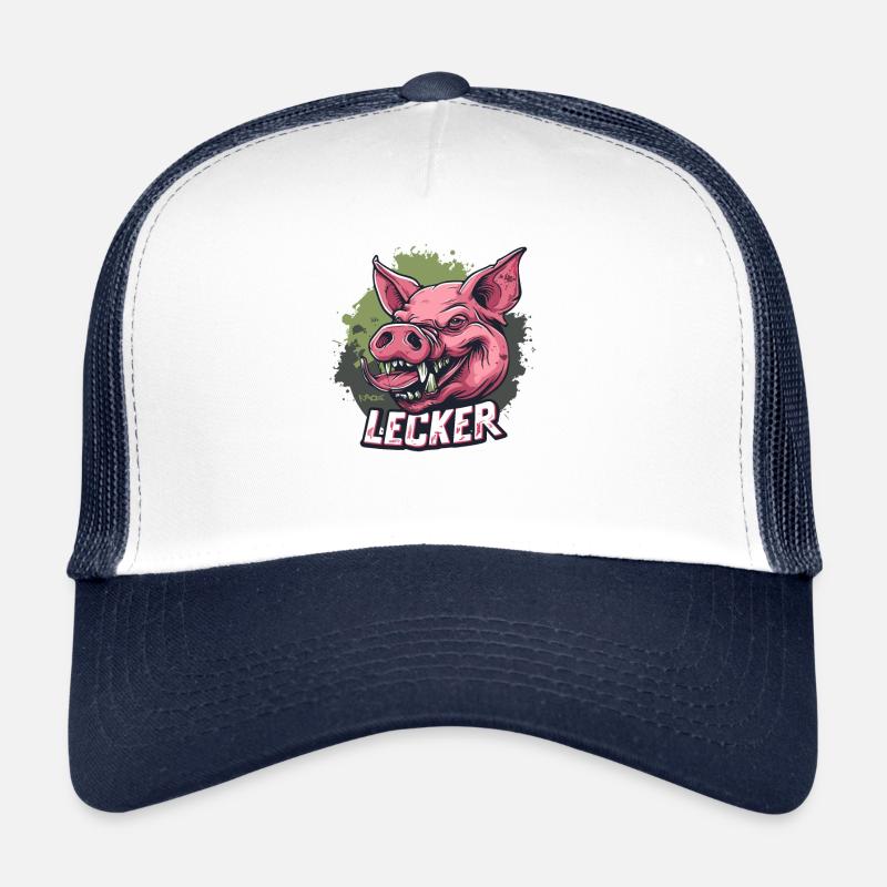 Wurst, Speck und leckerer Schweinekopf Schwein - Trucker Cap - Weiß/Navy