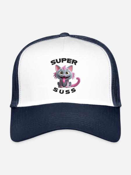 Monstre chat super mignon avec une longue langue - Casquette trucker - blanc/marine