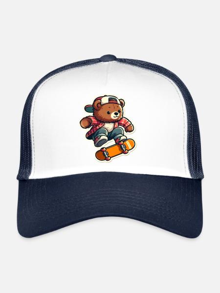 Bear Riding Skateboard - Casquette trucker  - blanc/marine - Devant
