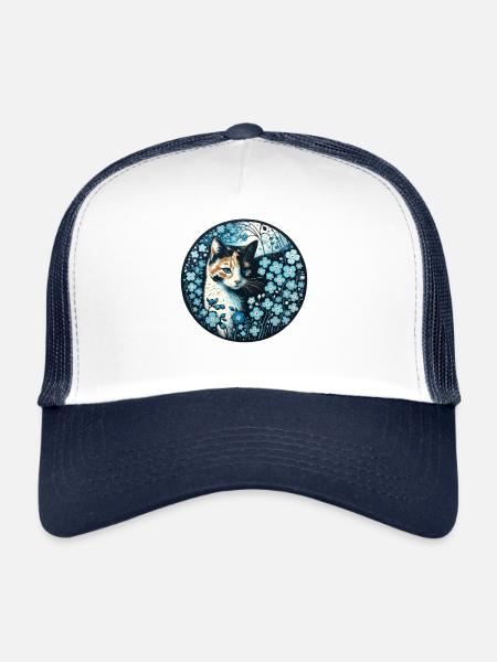 Calico Cat Forget Me Nots - Trucker Cap - white/navy - Front