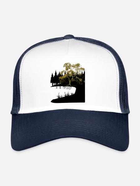 Nature Arbre Lac Forêt Amoureux de la nature Flore Sombre - Casquette trucker  - blanc/marine - Devant