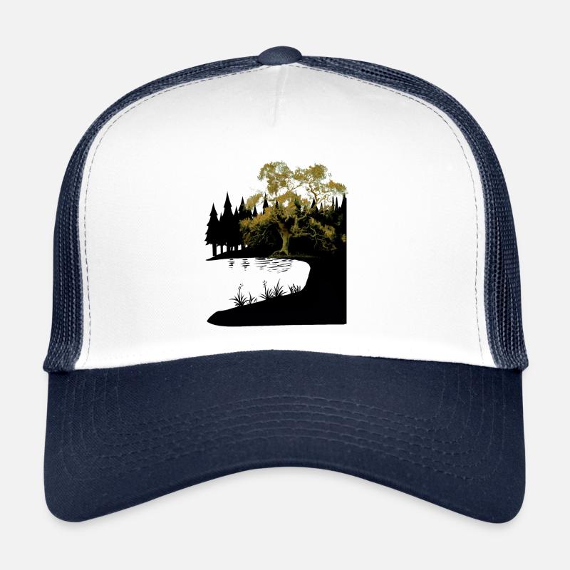 Nature Tree Lake Forest Nature Lover Flora Dark Trucker Cap