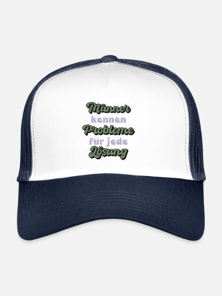 Les hommes connaissent les problèmes pour toutes les solutions - Casquette trucker  - blanc/marine - Devant