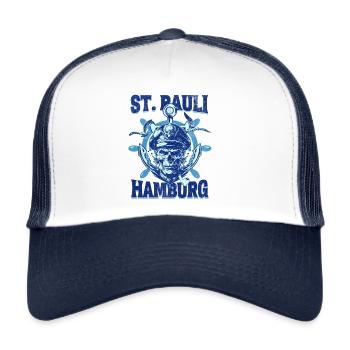 Hamburg Sailor Skull St. Pauli Tee - Trucker Cap - white/navy - Front