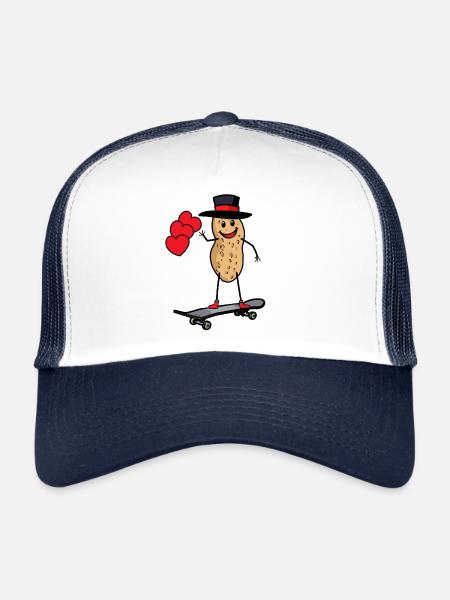 Cacahuète anniversaire voeux cadeau d’anniversaire patineur - Casquette trucker  - blanc/marine - Devant