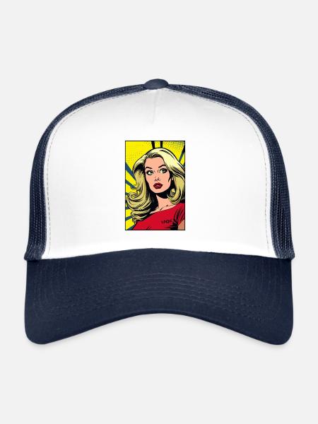 Bande dessinée Pop Art d’une femme blonde - Casquette trucker  - blanc/marine - Devant