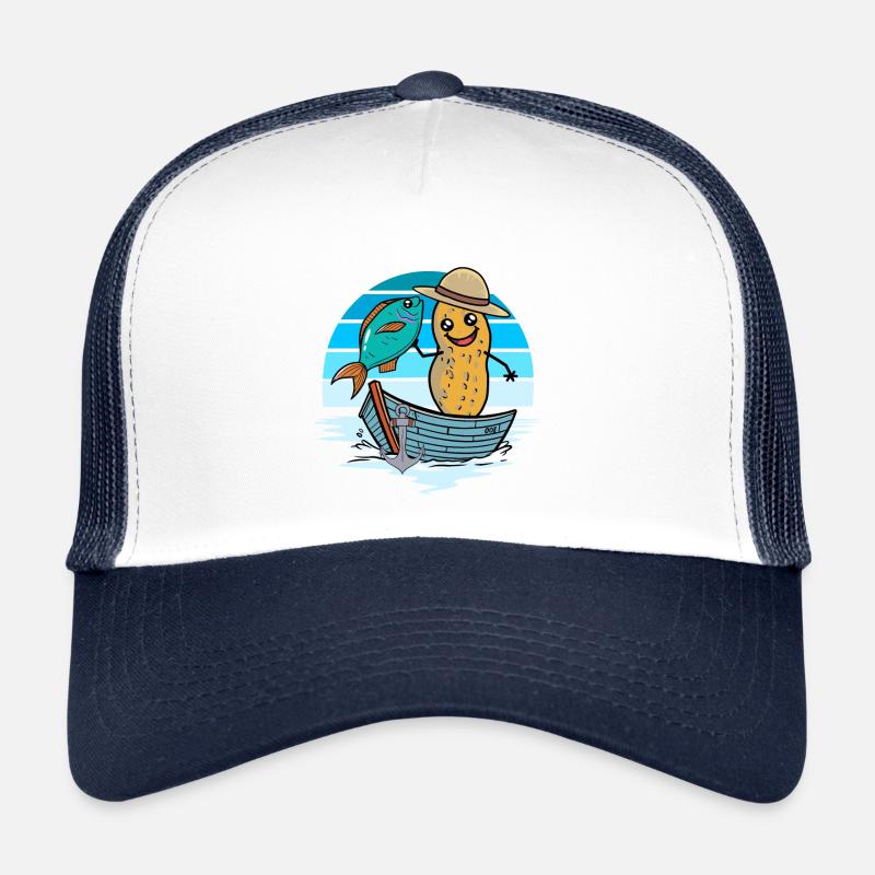 Erdnuss Boot Fisch maritim Fischer - Trucker Cap - Weiß/Navy