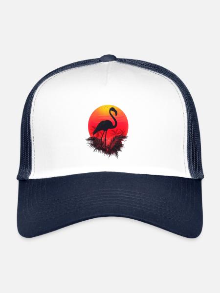 Tropical Sunset with Flamingo - Trucker Cap - white/navy - Front