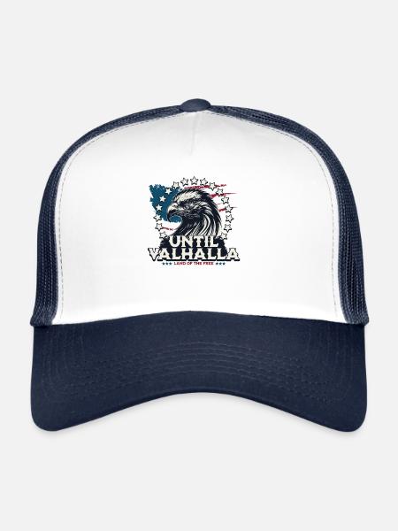 Patriotisches Walhalla-t-shirt Mit Usa-flagge - Trucker Cap - Weiß/Navy - Vorne