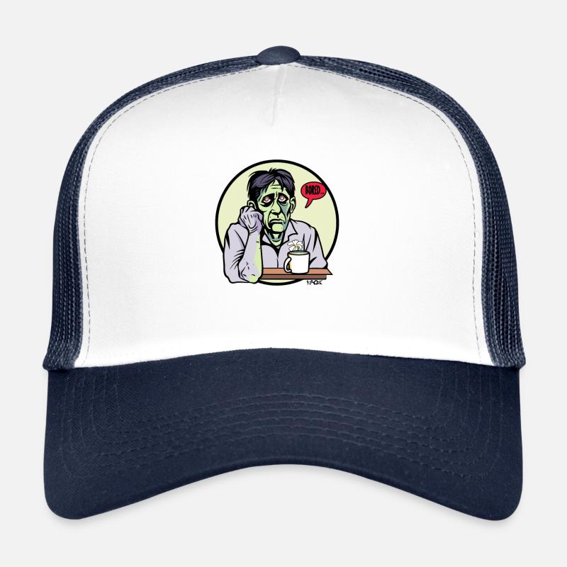 Gelangweilter Zombie mit Kaffee und Blume Trucker Cap