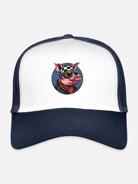 Motard Motard Motard Cochon - Casquette trucker  - blanc/marine - Devant