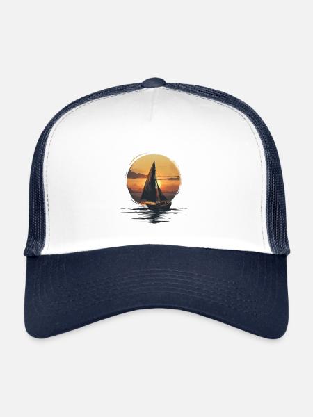 Voilier Au Coucher Du Soleil Aventure - Casquette trucker  - blanc/marine - Devant