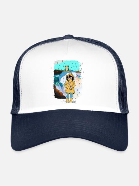 Grenouille, Fille, Pluie, Météo, Crapaud, Enfant - Casquette trucker  - blanc/marine - Devant