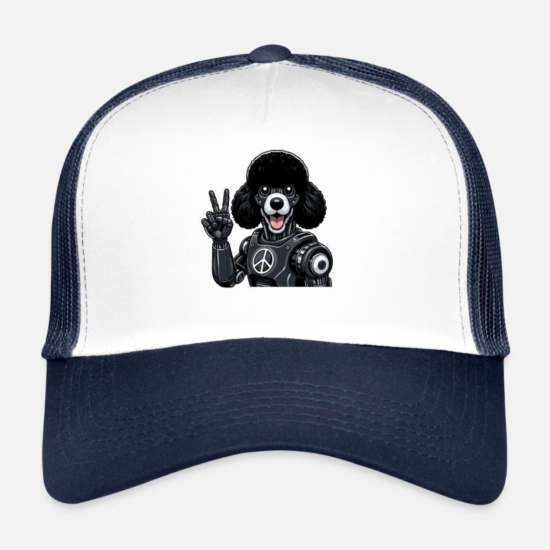 Cyborg Pudel mit Friedenszeichen Roboter Design Trucker Cap