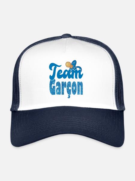 Team Garçon | Baby Shower Garçon - Casquette trucker  - blanc/marine - Devant