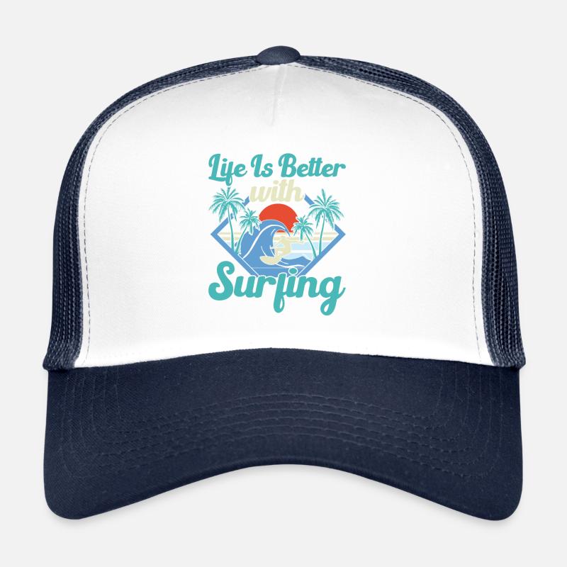 Surfer Palm Trees Summer Sun Beach Surfing Trucker Cap