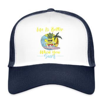 Aloha Surfer Hawai Palmen Surfen Wellenreiter - Trucker Cap - Weiß/Navy - Vorne