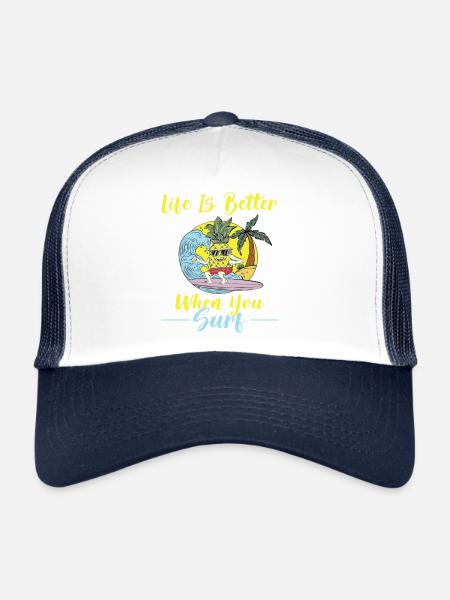 Aloha Surfer Hawai Palmen Surfen Wellenreiter - Trucker Cap - Weiß/Navy - Vorne